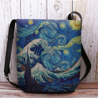 Kvinder Filt Sea Wave Stjernehimmel Mønster Oliemaleri Style Prints Crossbody Bag Skuldertaske