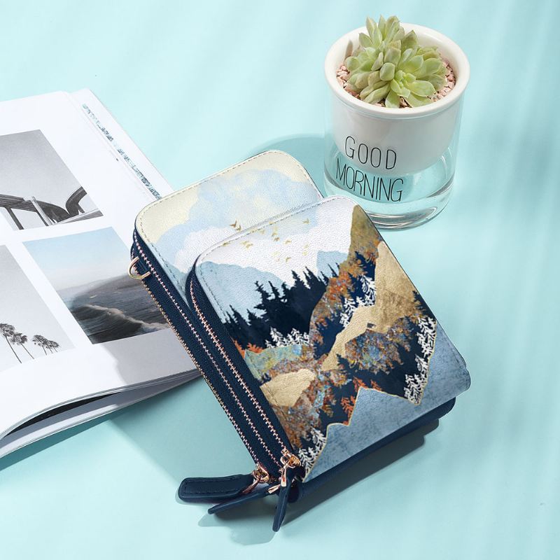 Kvinder Imiteret Læder Dame Mountain Treetop Med Tryk Taske 6.3 Tommer Telefontaske Crossbody Taske