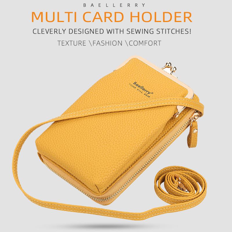 Kvinder Litchi-mønster 6 Kortpladser 6.5 Tommer Telefontaske Crossbody-taske