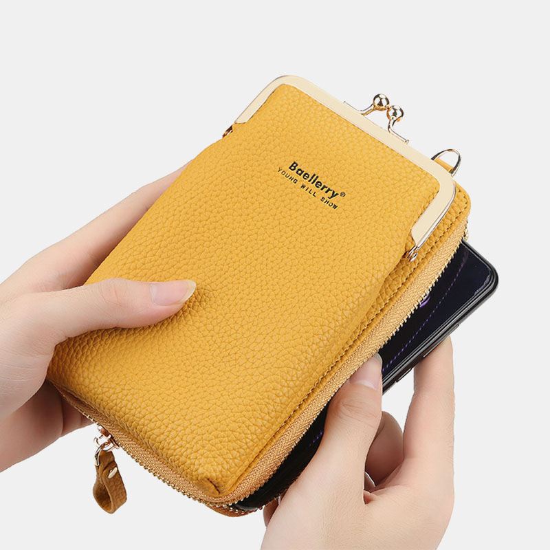 Kvinder Litchi-mønster 6 Kortpladser 6.5 Tommer Telefontaske Crossbody-taske