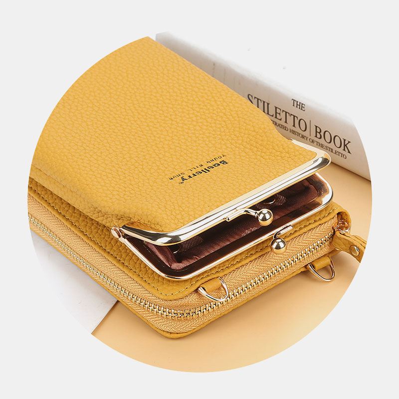 Kvinder Litchi-mønster 6 Kortpladser 6.5 Tommer Telefontaske Crossbody-taske