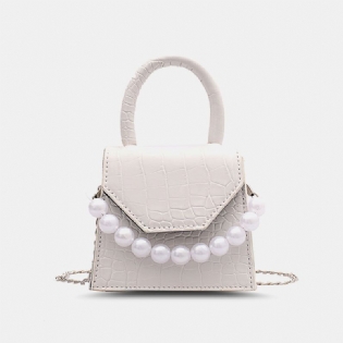 Kvinder Perler Kæde Dekor Flap Præget Snake Mønster Mini Håndtaske Crossbody Taske Skuldertaske