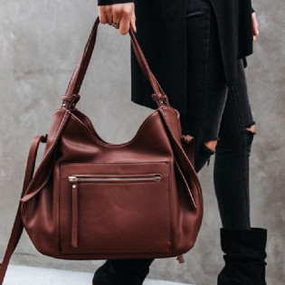 Kvinder Pu-læder Anti-tyveri Skuldertaske Vintage Stor Kapacitet Crossbody Taske Håndtaske Tote
