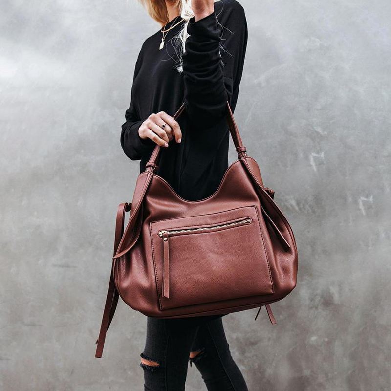 Kvinder Pu-læder Anti-tyveri Skuldertaske Vintage Stor Kapacitet Crossbody Taske Håndtaske Tote