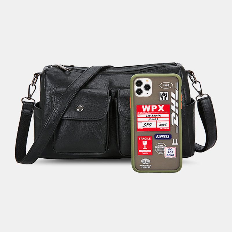 Kvinder Pu Læder Stor Kapacitet Multi-lomme Retro 6.3 Tommer Telefontaske Crossbody Tasker Skuldertaske
