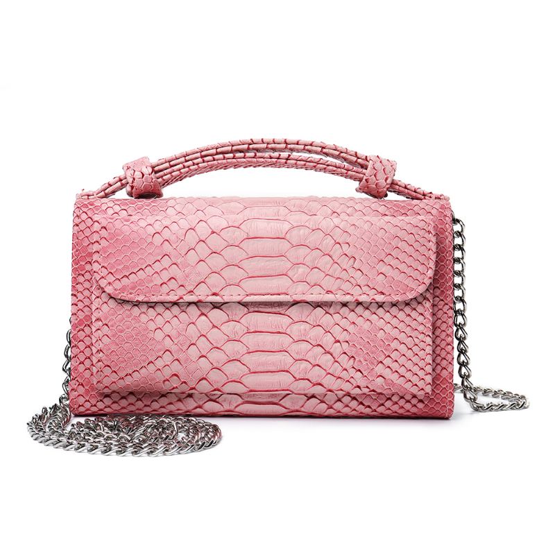 Kvinder Snake Skin Ægte Læder Kæde Skuldertaske Crossbody Taske Håndtaske Lang Tegnebog