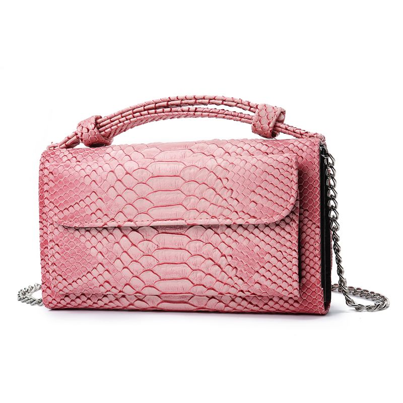 Kvinder Snake Skin Ægte Læder Kæde Skuldertaske Crossbody Taske Håndtaske Lang Tegnebog