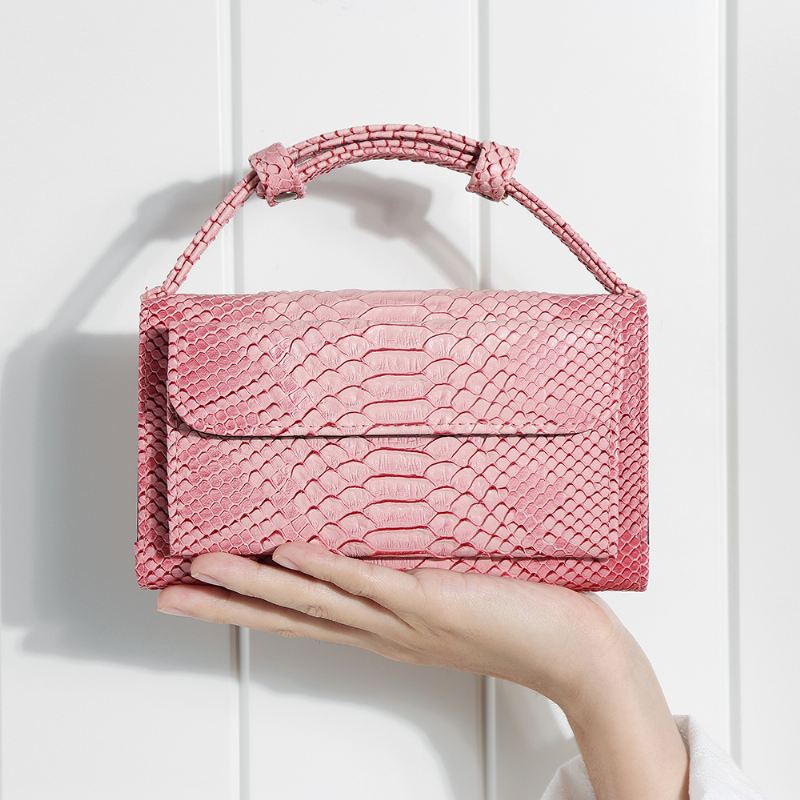 Kvinder Snake Skin Ægte Læder Kæde Skuldertaske Crossbody Taske Håndtaske Lang Tegnebog
