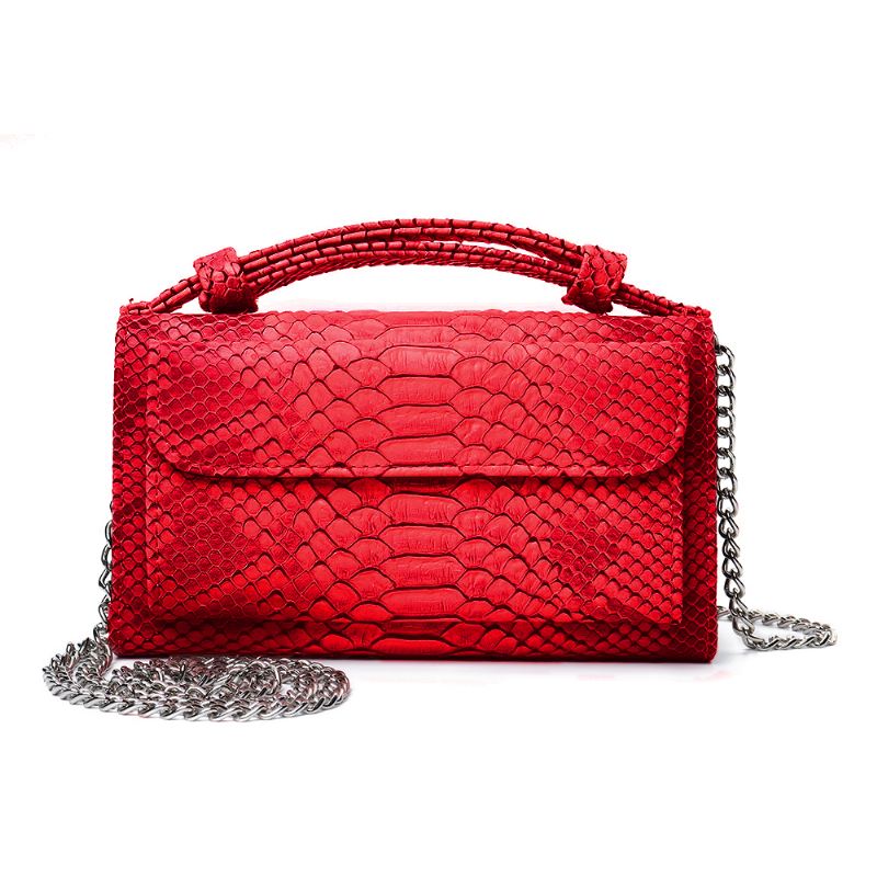 Kvinder Snake Skin Ægte Læder Kæde Skuldertaske Crossbody Taske Håndtaske Lang Tegnebog