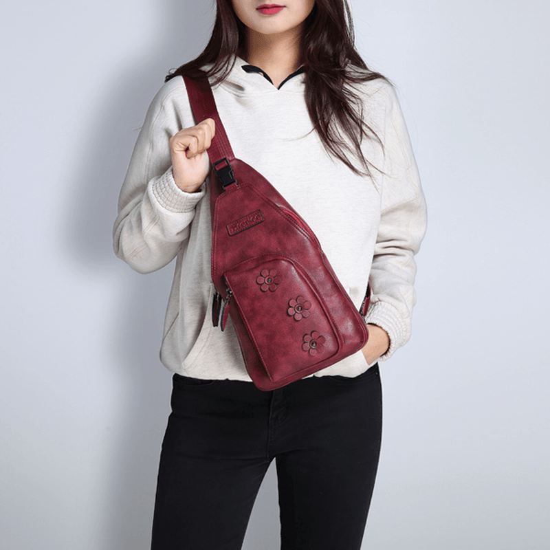 Kvinder Vintage Casual Kunstlæder Floral Skuldertaske Crossbody Brysttaske