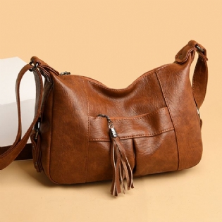 Kvinder Vintage Kunstlæder Med Stor Kapacitet Multi-lommer Crossbody Bag Skuldertaske