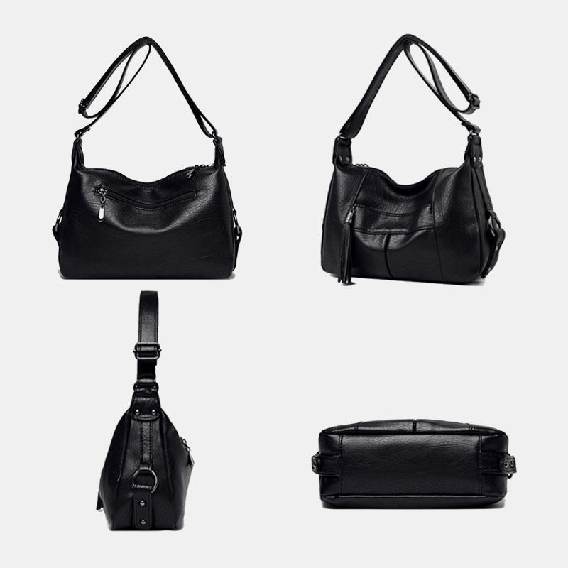 Kvinder Vintage Kunstlæder Med Stor Kapacitet Multi-lommer Crossbody Bag Skuldertaske
