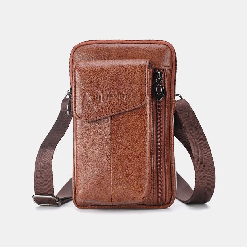Mænd Ægte Læder 6.5 Tommer Telefontaske Taljetaske Bæltetaske Crossbody-taske