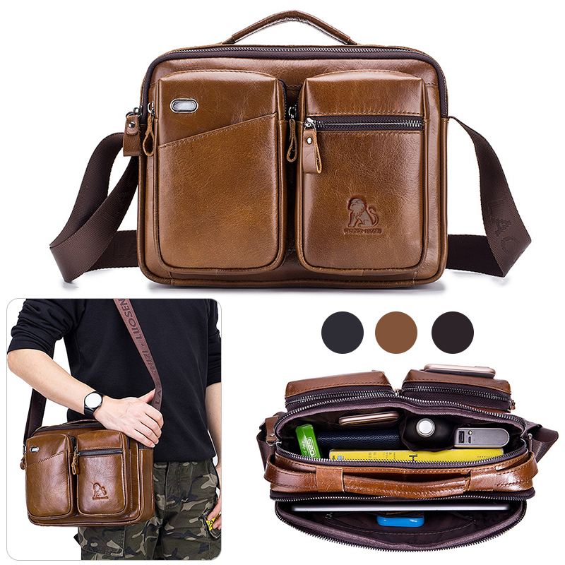 Mænd Ægte Læder Crossbody Taske Øretelefon Kohud Taske