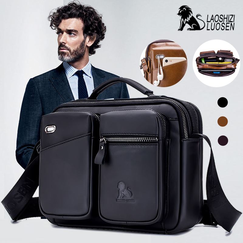 Mænd Ægte Læder Crossbody Taske Øretelefon Kohud Taske