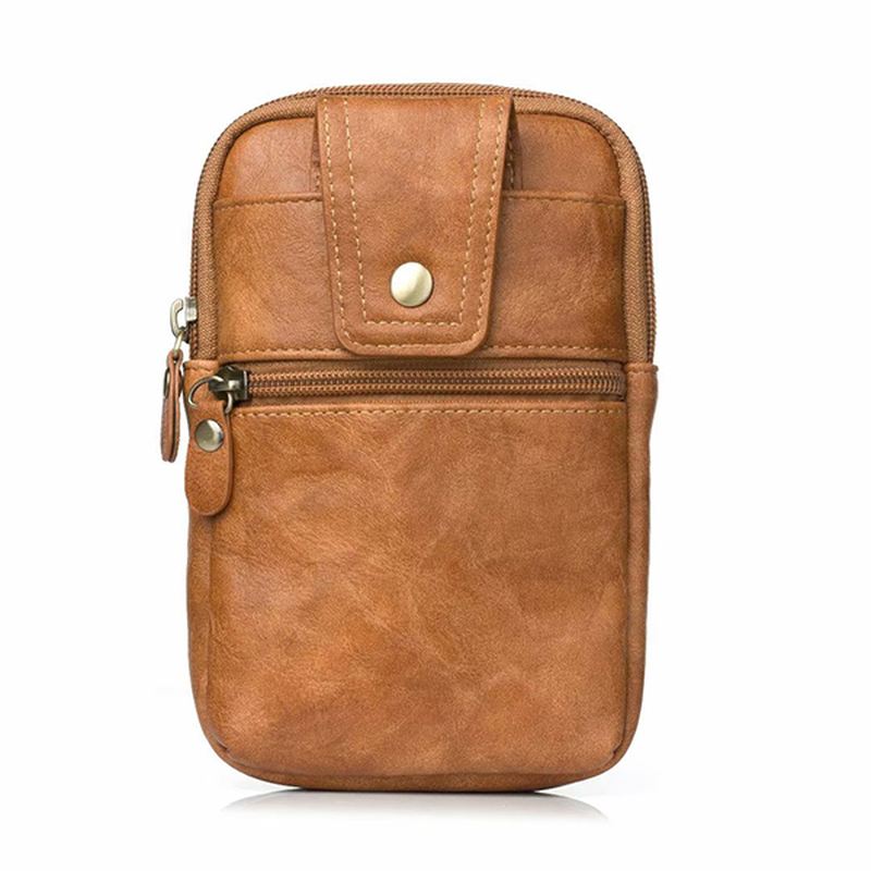 Mænd Ægte Læder Dobbelt Lynlås Taljetaske Crossbody Taske