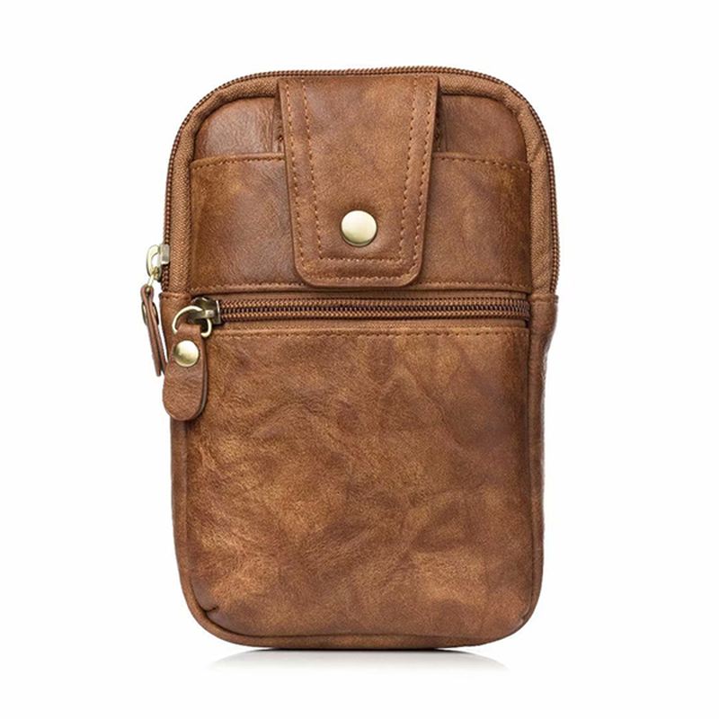Mænd Ægte Læder Dobbelt Lynlås Taljetaske Crossbody Taske