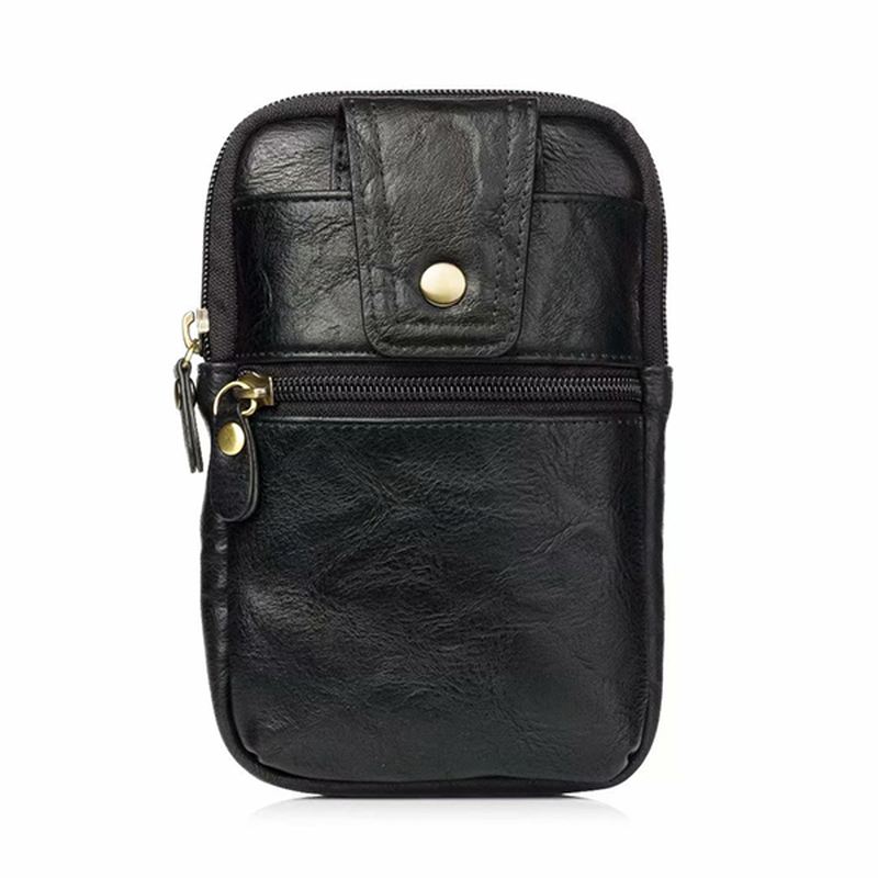 Mænd Ægte Læder Dobbelt Lynlås Taljetaske Crossbody Taske