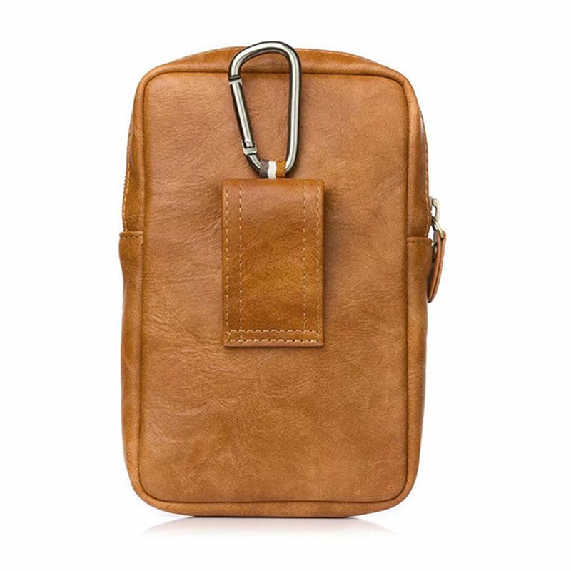 Mænd Ægte Læder Dobbelt Lynlås Taljetaske Crossbody Taske