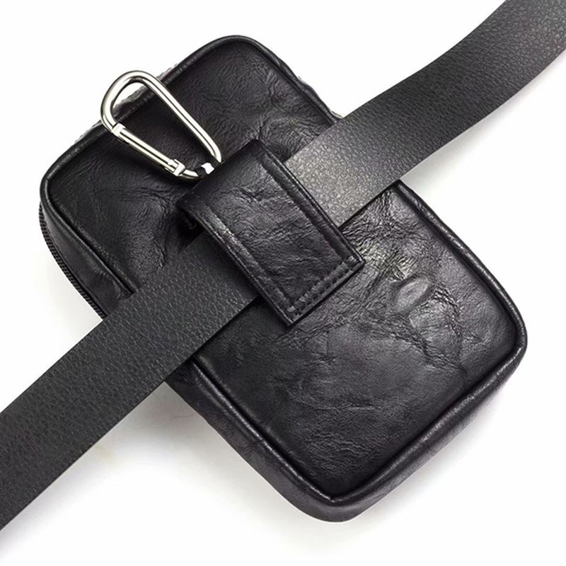 Mænd Ægte Læder Dobbelt Lynlås Taljetaske Crossbody Taske