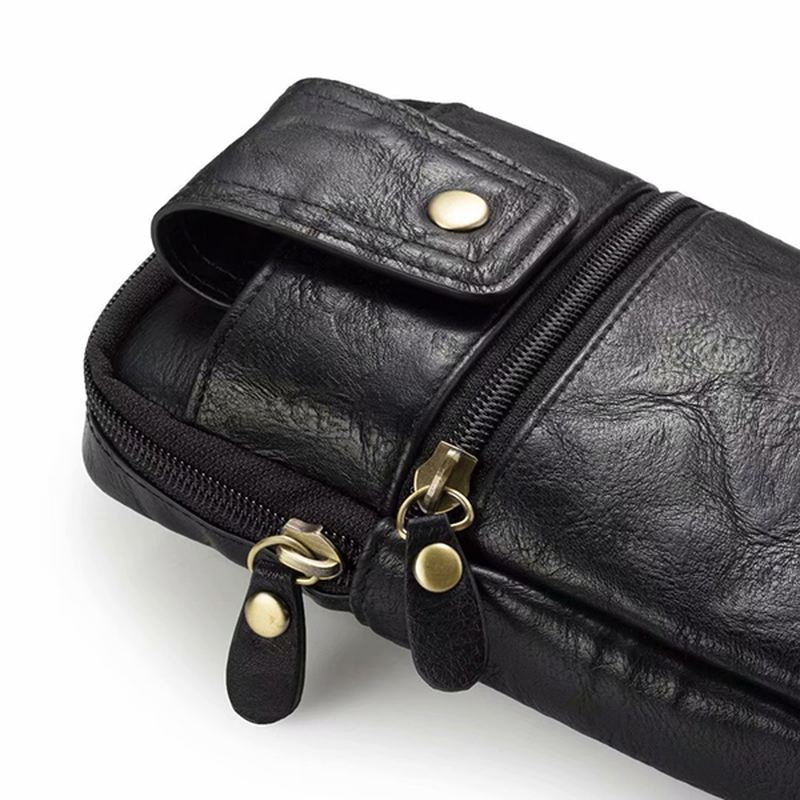 Mænd Ægte Læder Dobbelt Lynlås Taljetaske Crossbody Taske