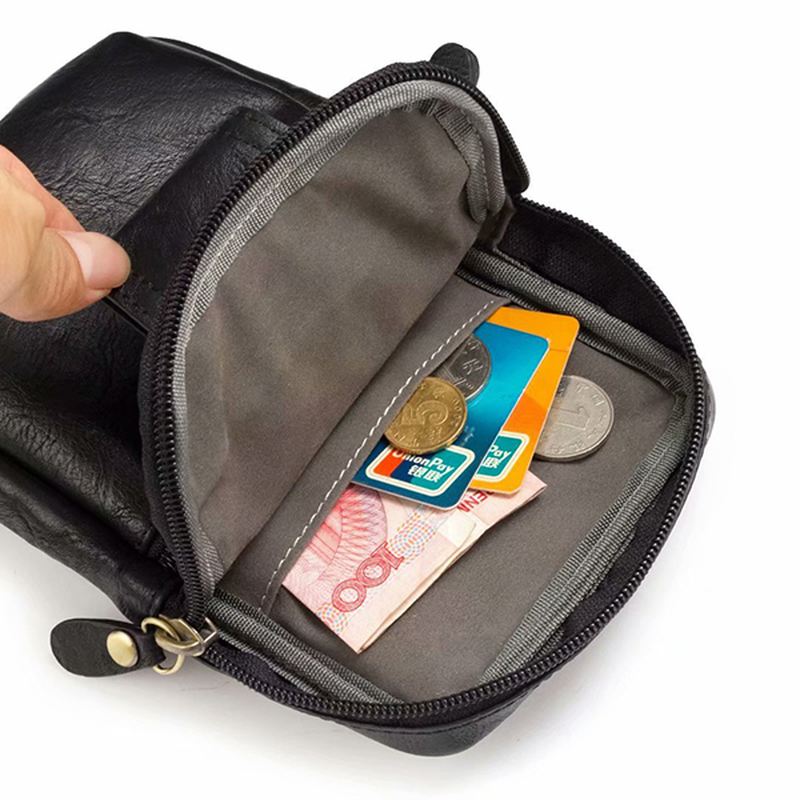 Mænd Ægte Læder Dobbelt Lynlås Taljetaske Crossbody Taske