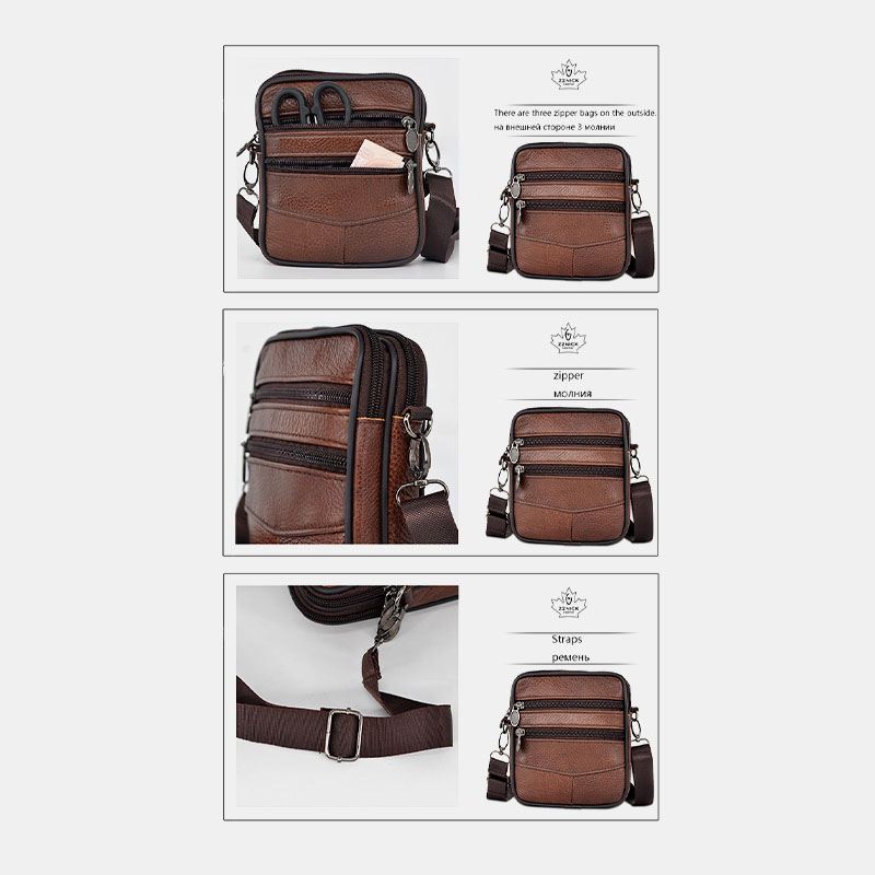 Mænd Ægte Læder Med Stor Kapacitet Business Multi-carry Crossbody-taske