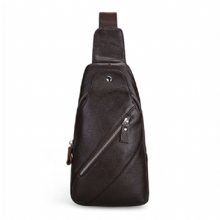 Mænd Ægte Læder Mode Casual Chest Pack Daypack Sling Bag Skuldertaske
