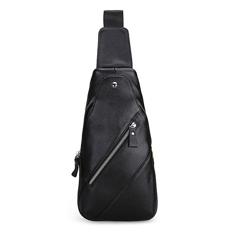 Mænd Ægte Læder Mode Casual Chest Pack Daypack Sling Bag Skuldertaske