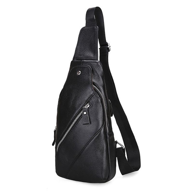 Mænd Ægte Læder Mode Casual Chest Pack Daypack Sling Bag Skuldertaske