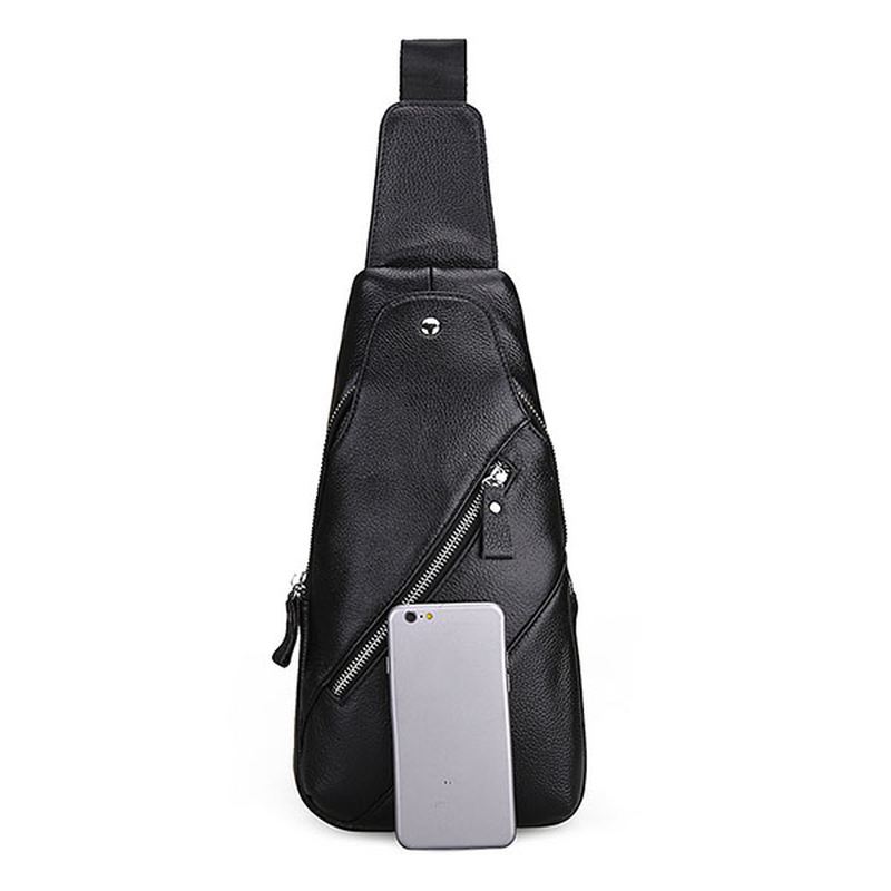 Mænd Ægte Læder Mode Casual Chest Pack Daypack Sling Bag Skuldertaske