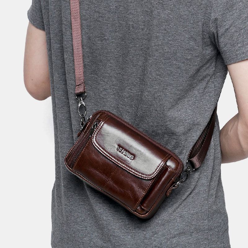 Mænd Ægte Læder Multi-funktion Vintage Cross Body Taske Udendørs Talje Bælte Taske
