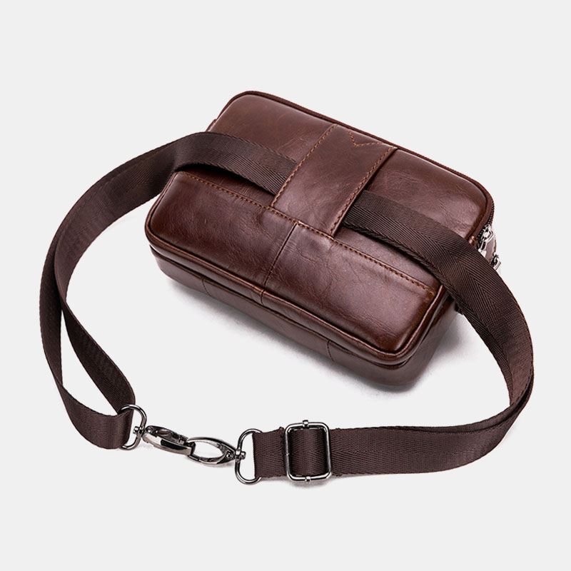 Mænd Ægte Læder Multi-funktion Vintage Cross Body Taske Udendørs Talje Bælte Taske