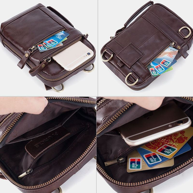 Mænd Ægte Læder Multi-layer Crossbody-taske Taljebælte-taske Skuldertaske Telefontaske
