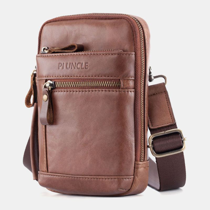 Mænd Ægte Læder Multi-layer Crossbody-taske Taljebælte-taske Skuldertaske Telefontaske