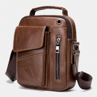Mænd Ægte Læder Multi-lommer Øretelefon Hul Vintage Vandtætte Crossbody Tasker Skuldertasker