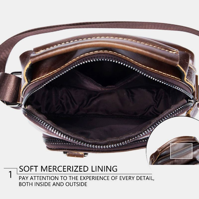 Mænd Ægte Læder Multi-pocket Crossbody Taske Vintage Nøglering Design Skuldertaske