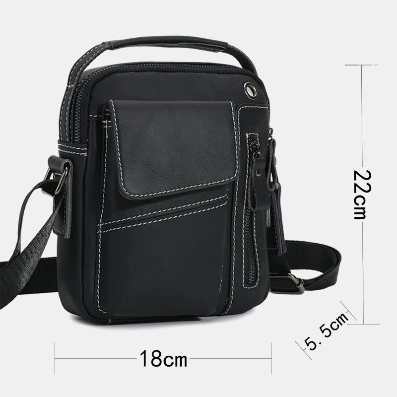 Mænd Ægte Læder Multi-pocket Hovedtelefon Hul Vintage 6.5 Tommer Telefontaske Crossbody Taske Skuldertaske Messenger Dokumentmappe