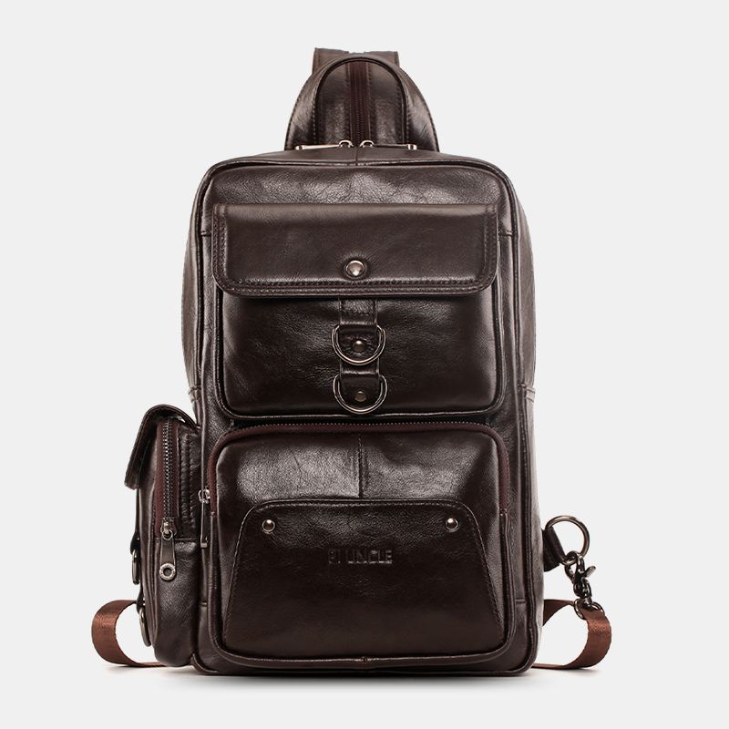 Mænd Ægte Læder Multifunktion Multi-carry Udendørs Rejse Kohud Crossbody Taske Rygsæk
