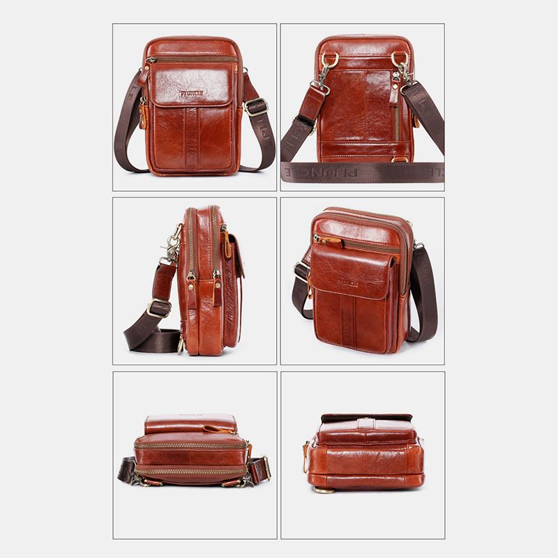 Mænd Ægte Læder Retro Business Multi-function Brysttaske Skuldertaske Cross Body Bag