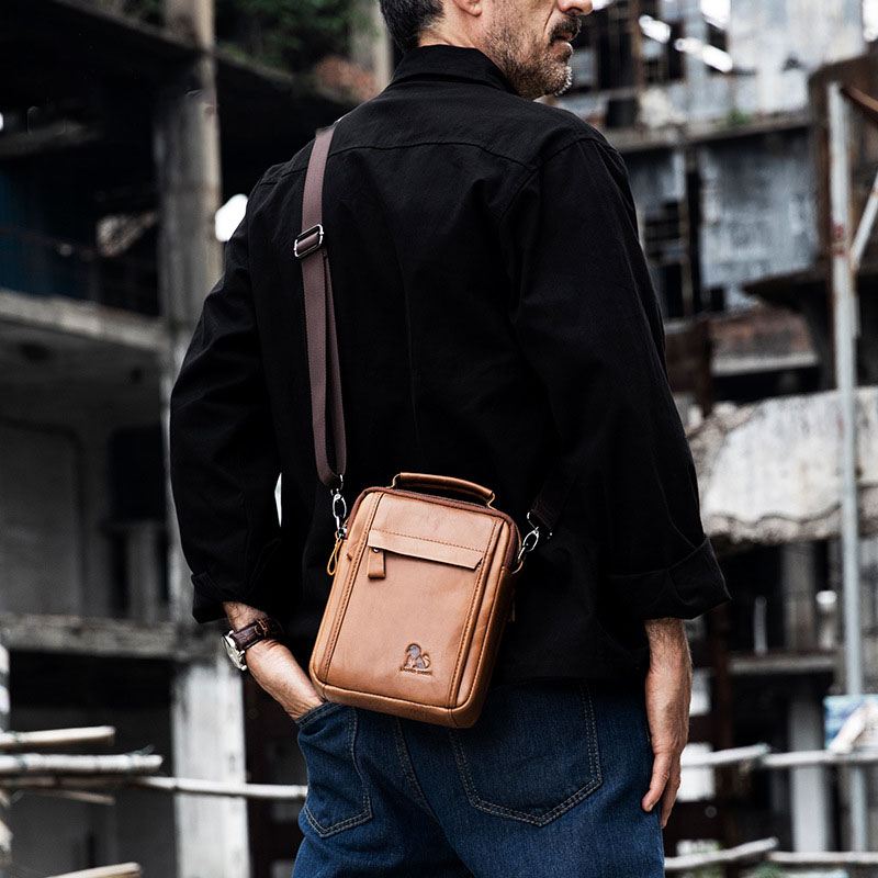 Mænd Ægte Læder Retro Business Small Koskind Læder Skuldertaske Crossbody Taske