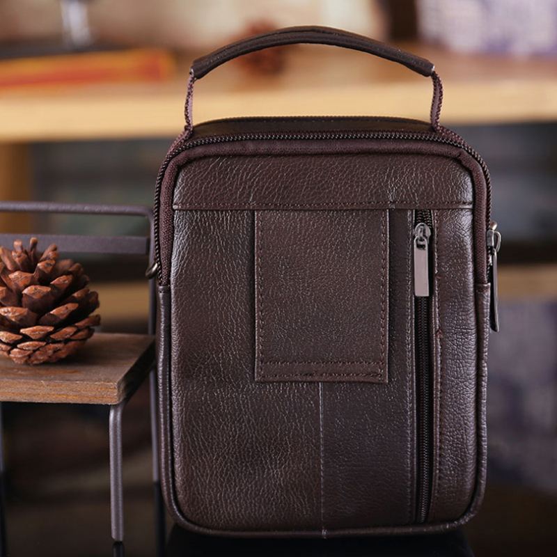 Mænd Ægte Læder Retro Multi-pocket Håndtaske Casual Taljetaske Cross Body Taske