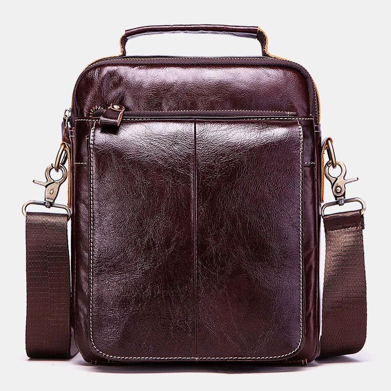 Mænd Ægte Læder Retro Multifunktion Multi-lommer Multi-layers Crossbody Taske