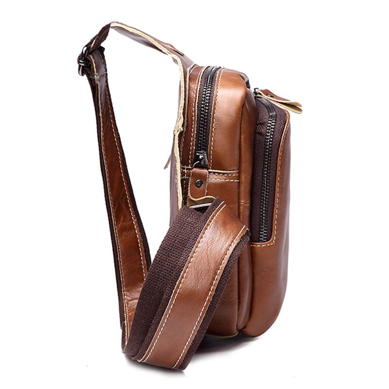 Mænd Ægte Læder Sling Bag Business Casual Outdoor Chest Crossbody Taske Til Ipad Mini