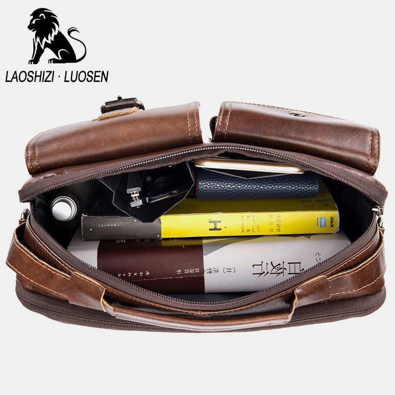 Mænd Ægte Læder Vintage Business Taske Crossbody Taske Håndtaske Til Arbejde