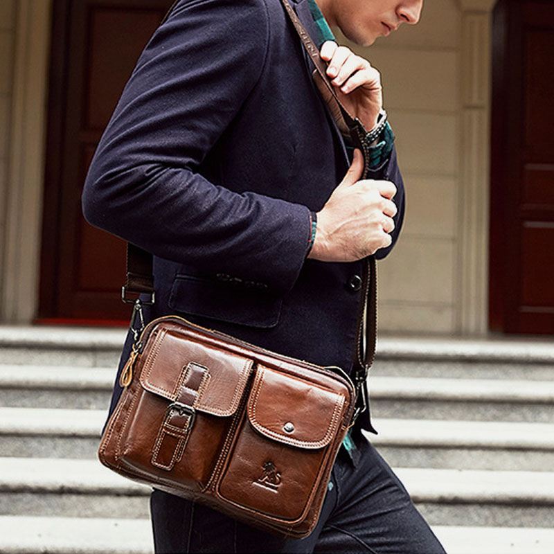 Mænd Ægte Læder Vintage Business Taske Crossbody Taske Håndtaske Til Arbejde