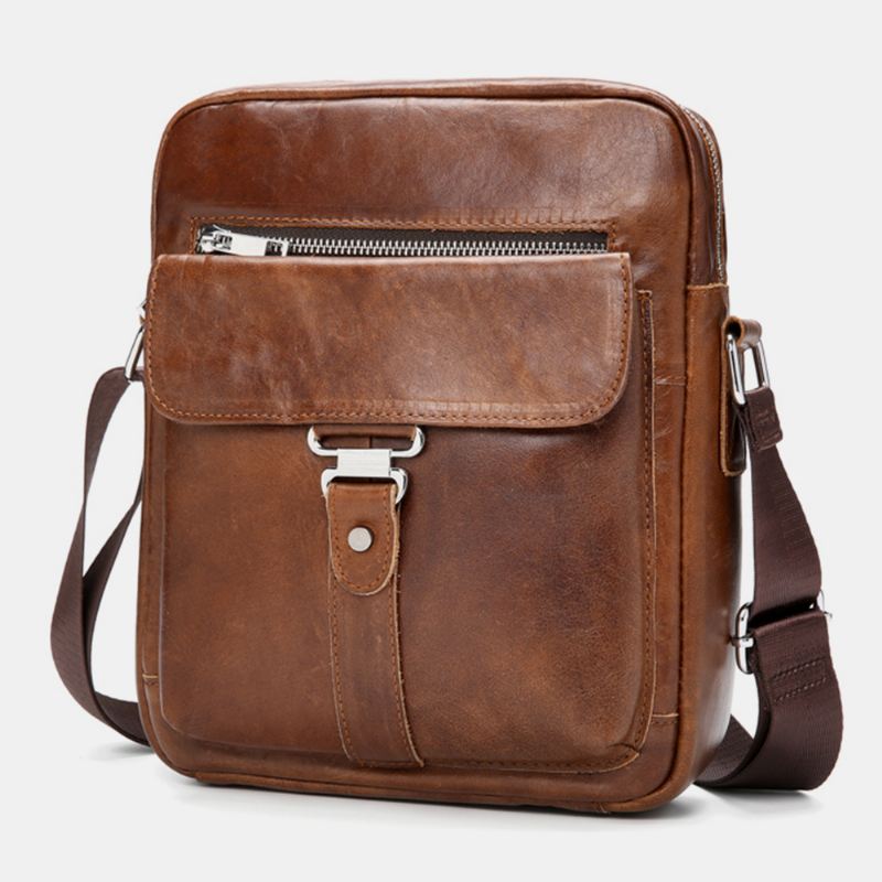 Mænd Business Retro Ægte Læder Vandtæt Slidstærk Crossbody Taske