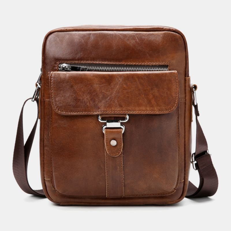 Mænd Business Retro Ægte Læder Vandtæt Slidstærk Crossbody Taske