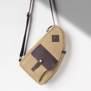 Mænd Canvas Patchwork Brysttaske I Ægte Læder