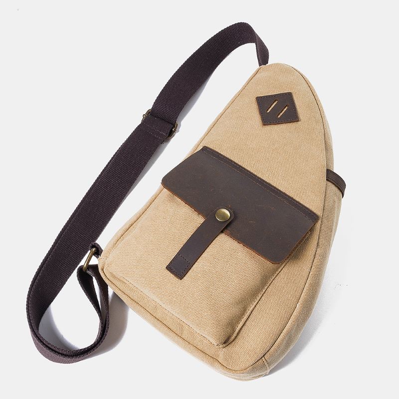 Mænd Canvas Patchwork Brysttaske I Ægte Læder